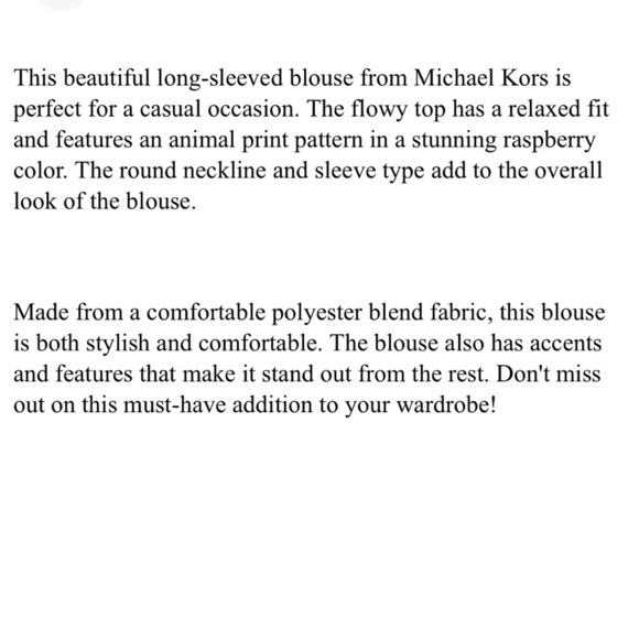 Michael Michael Kors Raspberry Animal Print Flowy Top Long Sleeve Blouse Size M - Picture 4 of 4